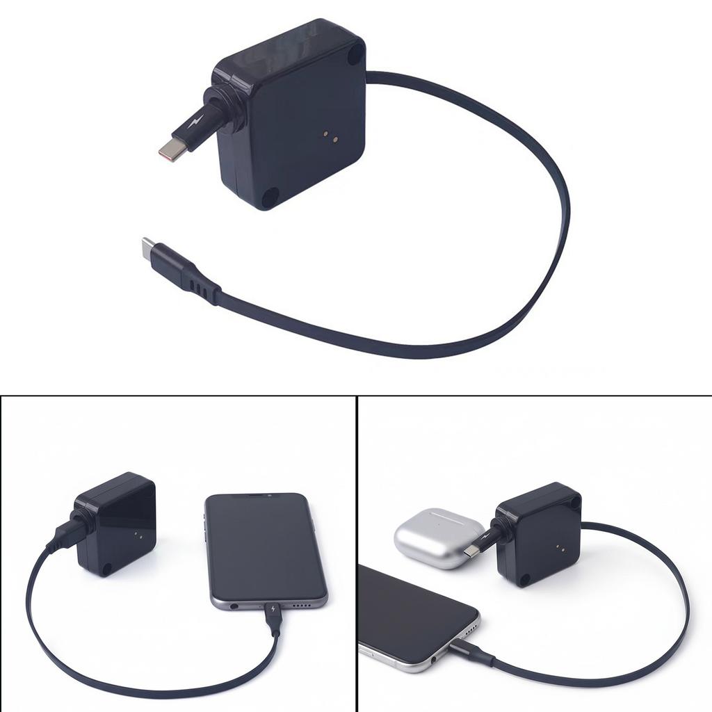Выдвижной USB C кабель для зарядки, удлиняющийся до 79 см, с поддержкой 100W PD и функцией автоматического сматывания для аккуратного рабочего стола или салона автомобиля