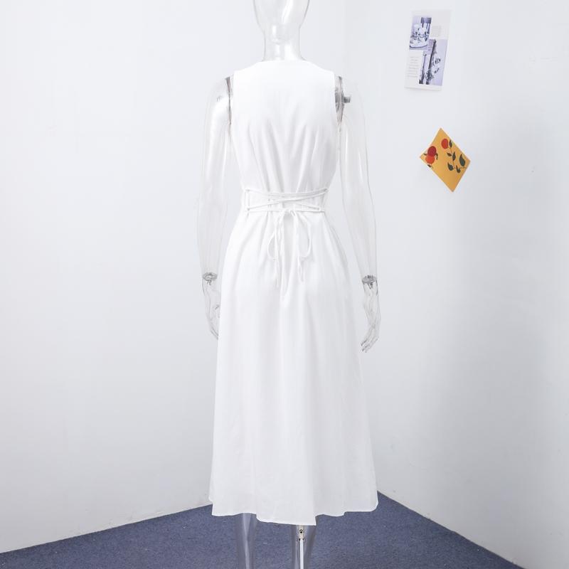 Элегантное длинное платье без рукавов, женское, облегающее, однотонное, с О-образным вырезом, однобортное, А-силуэтное, платья, лето 2025, новые женские модные платья