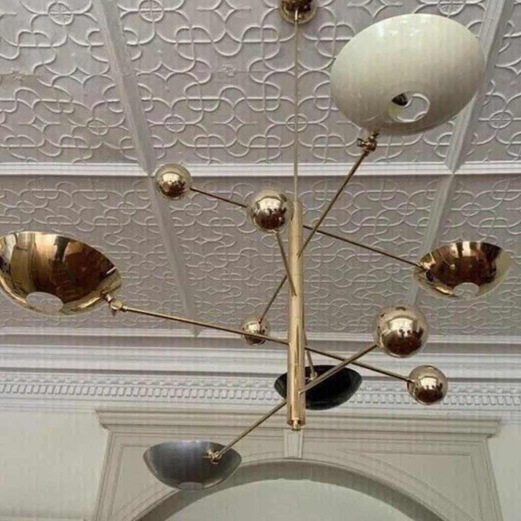 Подвесной светильник на 5 ламп Mid Century Modern Raw Brass Sputnik, люстра Fixtur