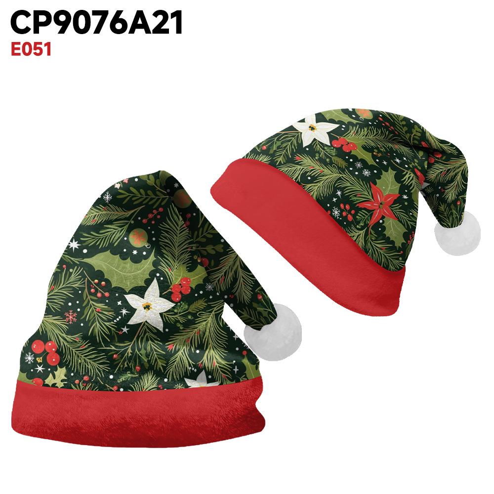 2024 Santa Claus Print Velvet Plush Christmas Hat for Adults & Kids - Double-sided Fleece