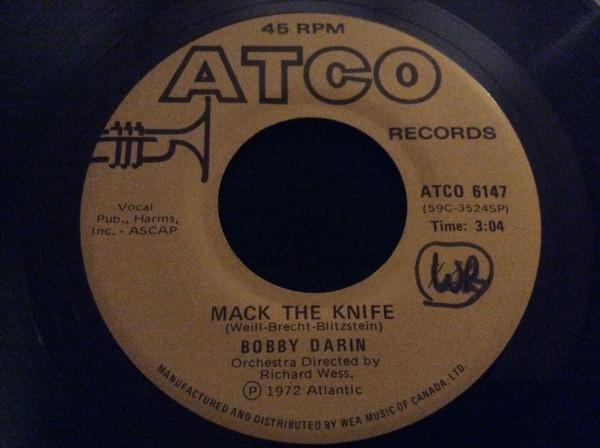 7-дюймовая пластинка БОББИ ДАРИН - Макки-нож ATCO6147 ATCO Records 1972 Канада Рок Б/У