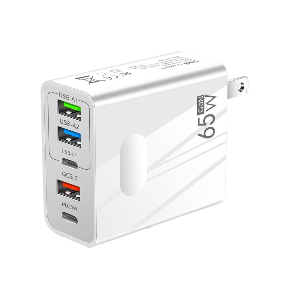 5 портов GaN USB зарядное устройство Quick Charge 3.0 65 Вт Быстрая зарядка телефонов Адаптеры питания для iPhone Samsung Xiaomi PD Type C настенное зарядное устройство