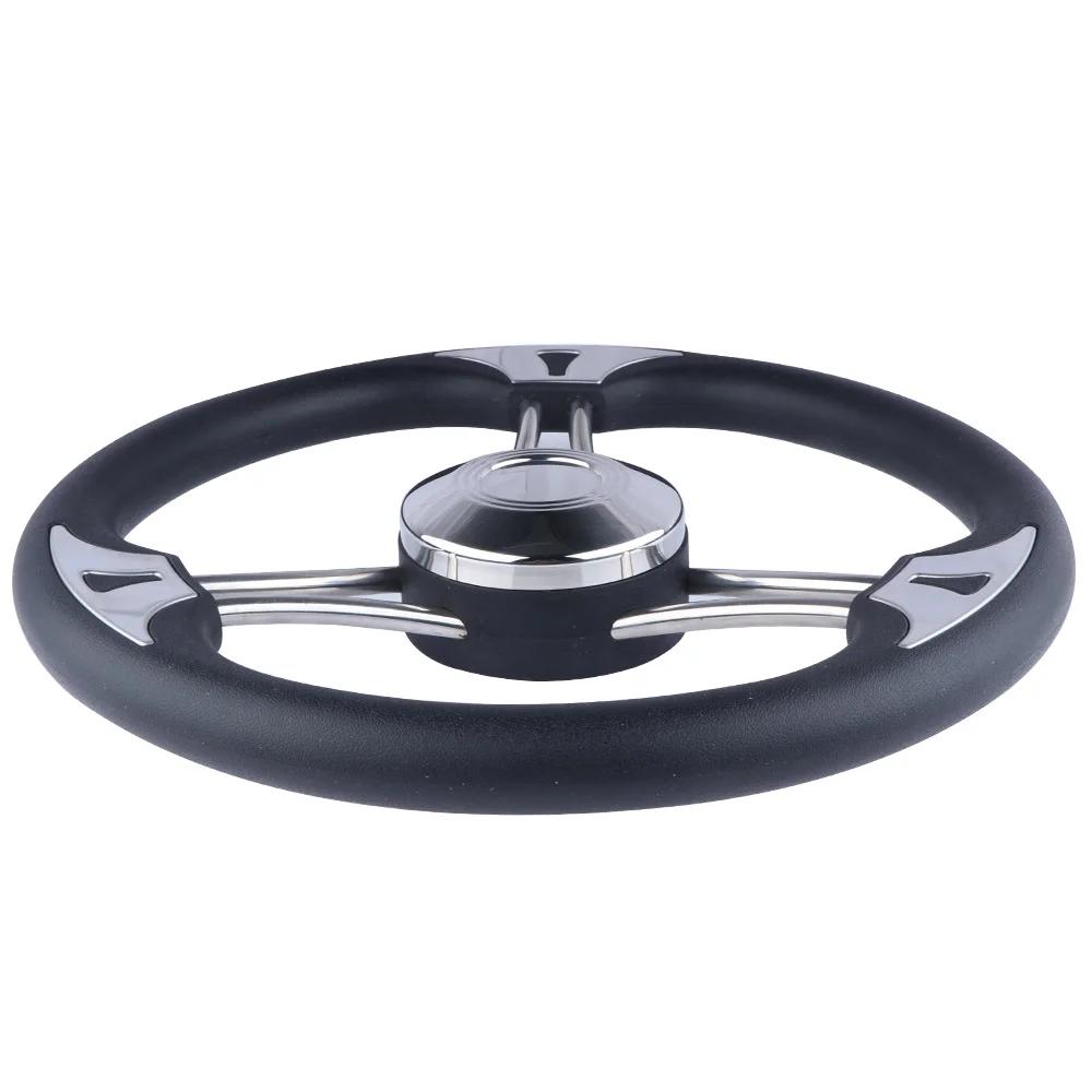 High-Quality Marine Steering Wheel - 3 Spoke Stainless Steel Boat Accessory with Comfortable Black Foam Grip