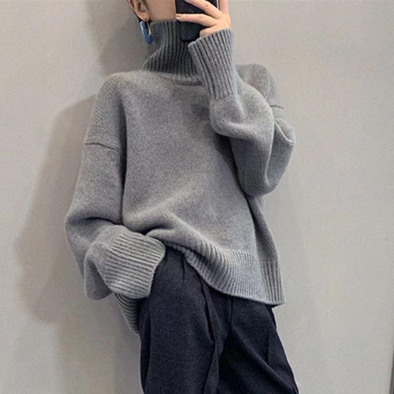 Women's Turtleneck Sweater Oversize Winter Vintage Knitted Red Sweater Pullover Women Soft Gray Warm Sweater for Women