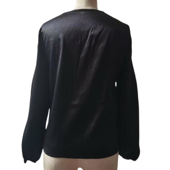 Осень-весна женский топ с длинным рукавом-фонариком и блестками свободный лоскутный пуловер с v-образным вырезом мягкая дышащая женская однотонная блузка