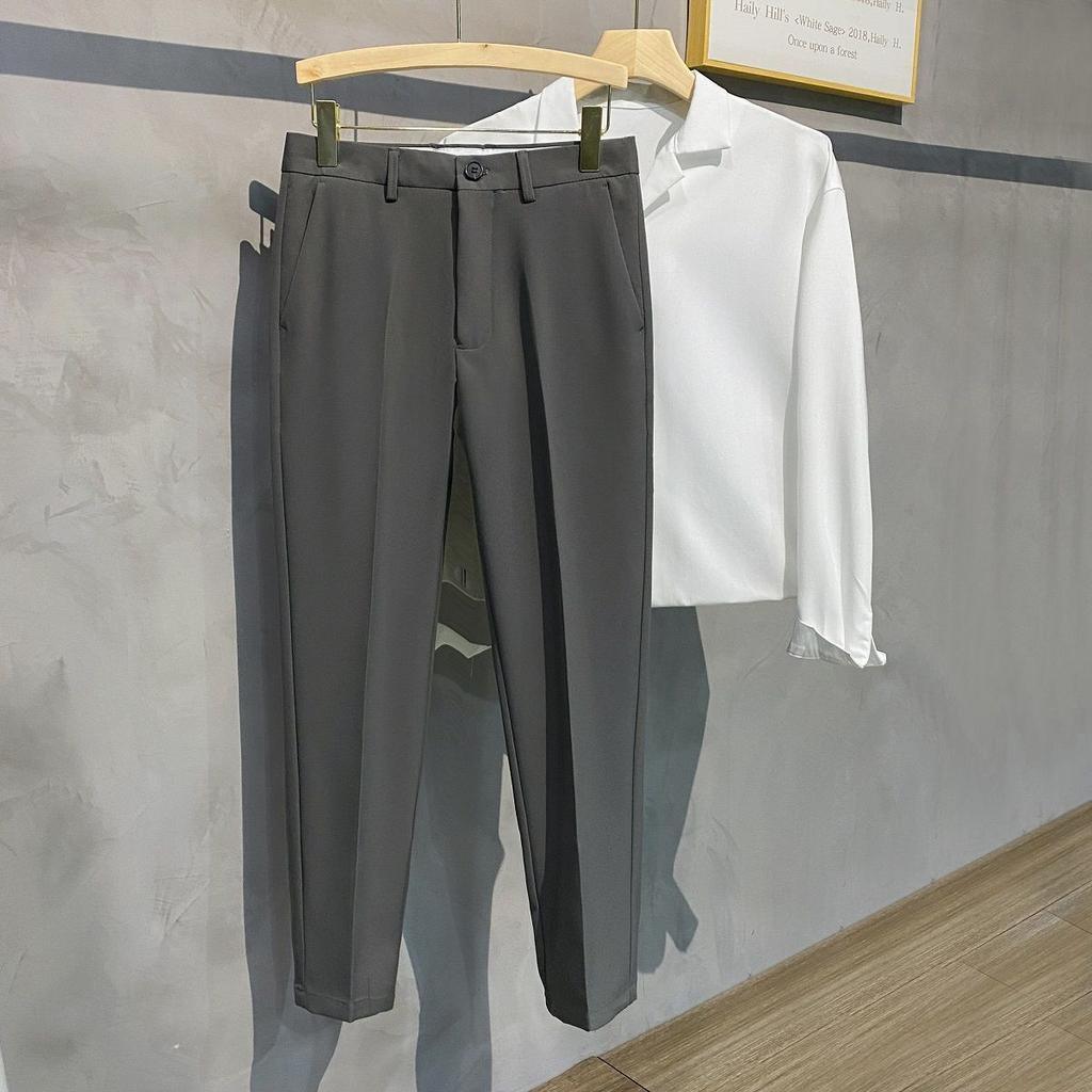 Весенне-летние мужские повседневные брюки, костюм, брюки, облегающие рабочие брюки с эластичной резинкой на талии, деловые брюки для бега, мужские черные большие размеры