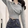 High-end Polo Lapel Long-sleeved Knitted Top for Women's Autumn and Winter, Slim Short Sweater Base Layer