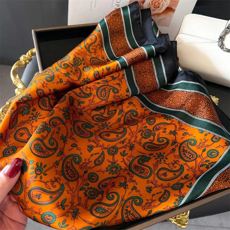 Квадратный платок Женский шелковистый Повязки для волос Шейный платок Бандана Шарфы Женский модный принт Носовой платок Повязки Весна