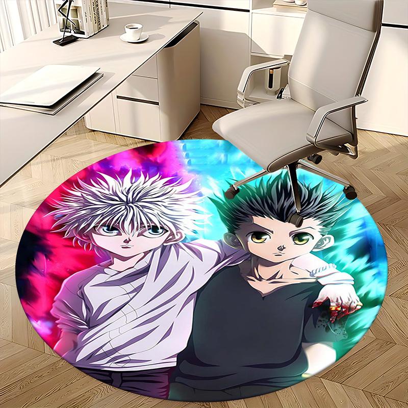 1pc Hunter x Hunter Killua & Gon Round Carpet - Anime Cartoon Design Office Chair Mat, Non-Slip Rug for Home Decor, Suitable for All Seasons.H098