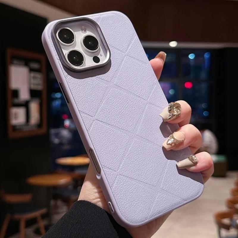 Роскошный клетчатый кожаный мягкий жесткий чехол для телефона iPhone 16 15 14 Pro Max защитный бампер от падений