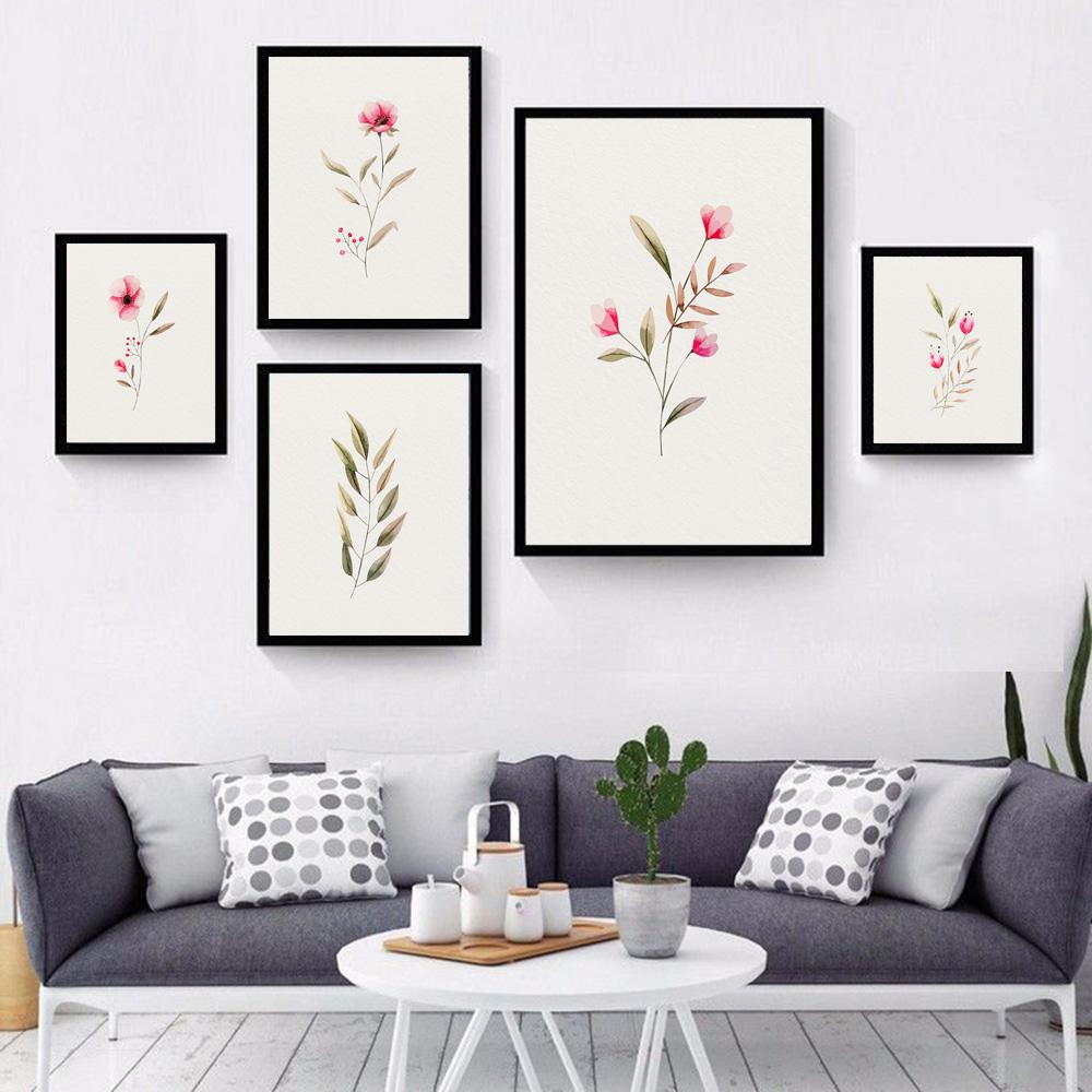 Цветочные розовые цветы, растения, листья, скандинавский плакат с принтом, холст, живопись, современные настенные художественные картины для гостиной, домашний декор