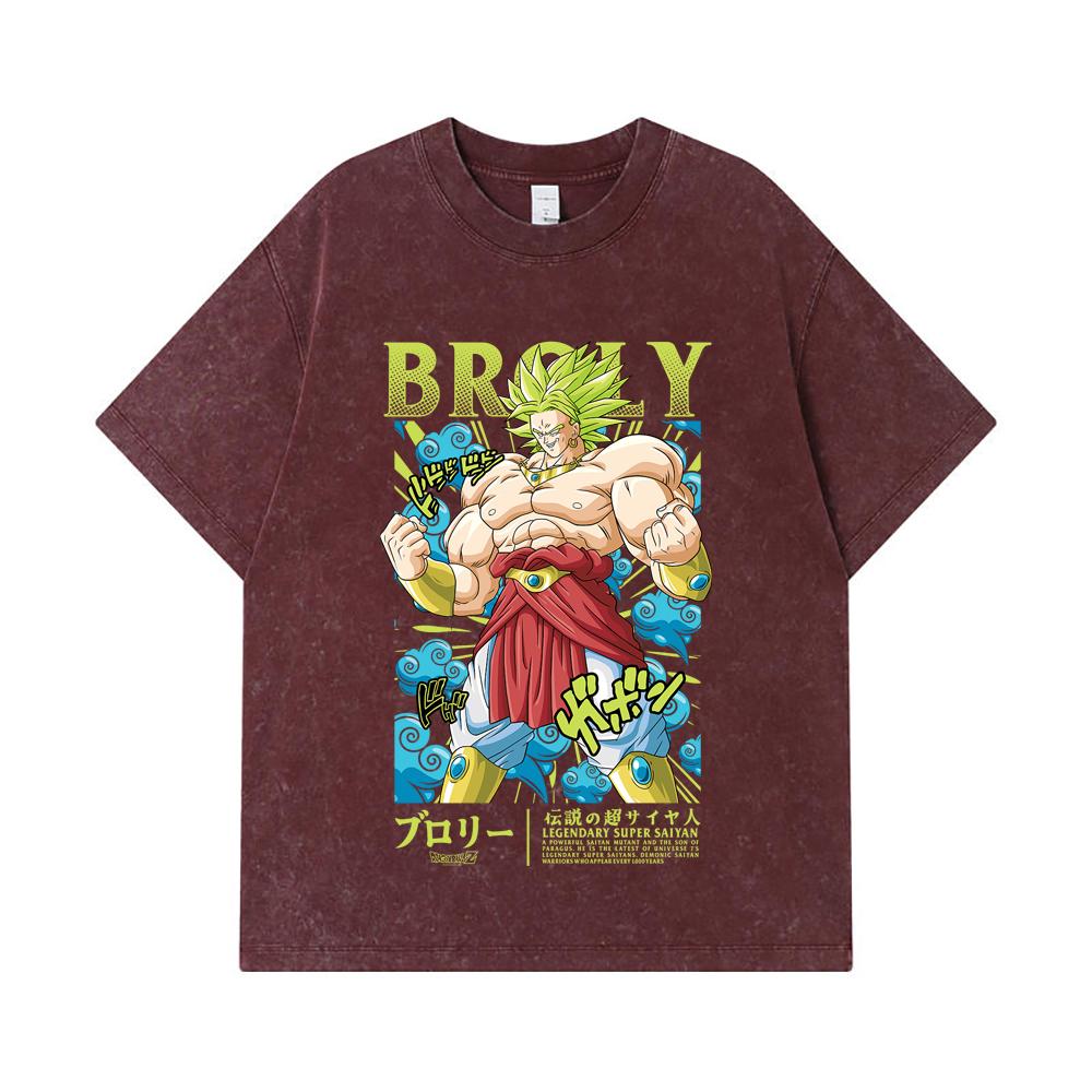 275 GSM Washed T-shirts 100% Cotton Dragon Ball V54 Broly Print Unisex Heavy Cotton T Shirt