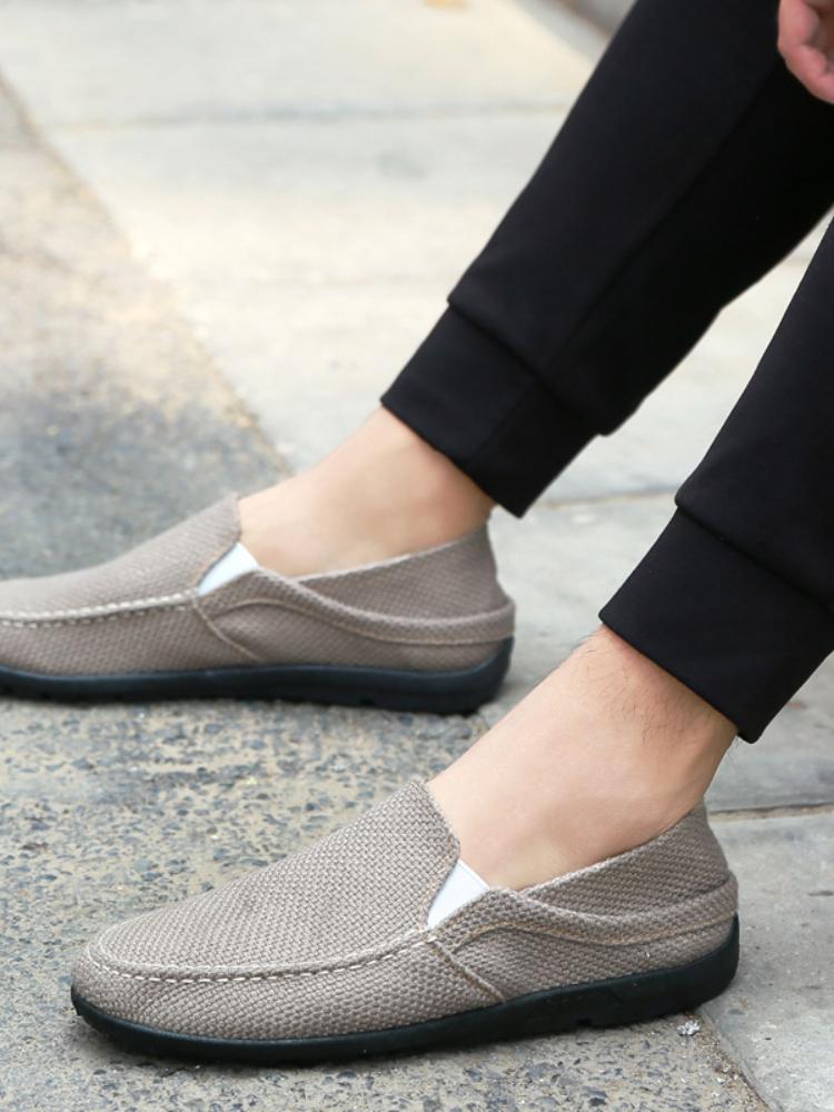 Модные летние льняные дышащие мужские мокасины повседневная обувь модные туфли для вождения без застежек дышащие мокасины 2024