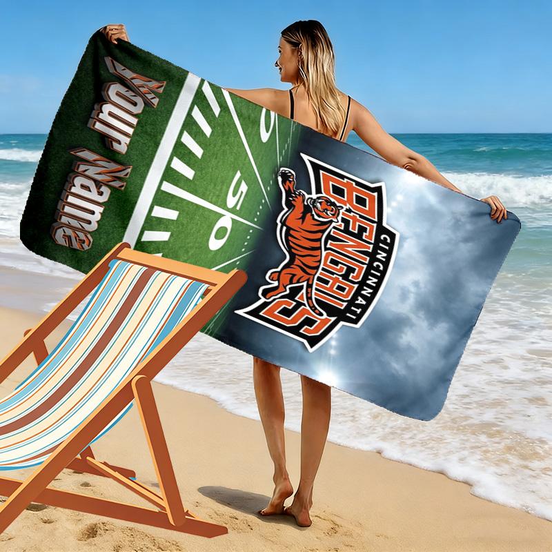 Name Custom Cincinnati Bengals Print Beach Towel, Large Soft Quick Dry Towel for Beach Camping Swimming