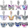 925 Sterling Silver Butterfly Series Charms Beads Zirconium Round Charm Pendant Fit Bracelet Necklace Jewelry