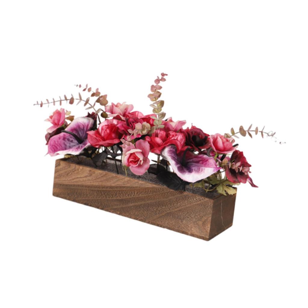 Artificial Flowers Potted with Pot Flower Rectangular Simulation Silk Planter Box for