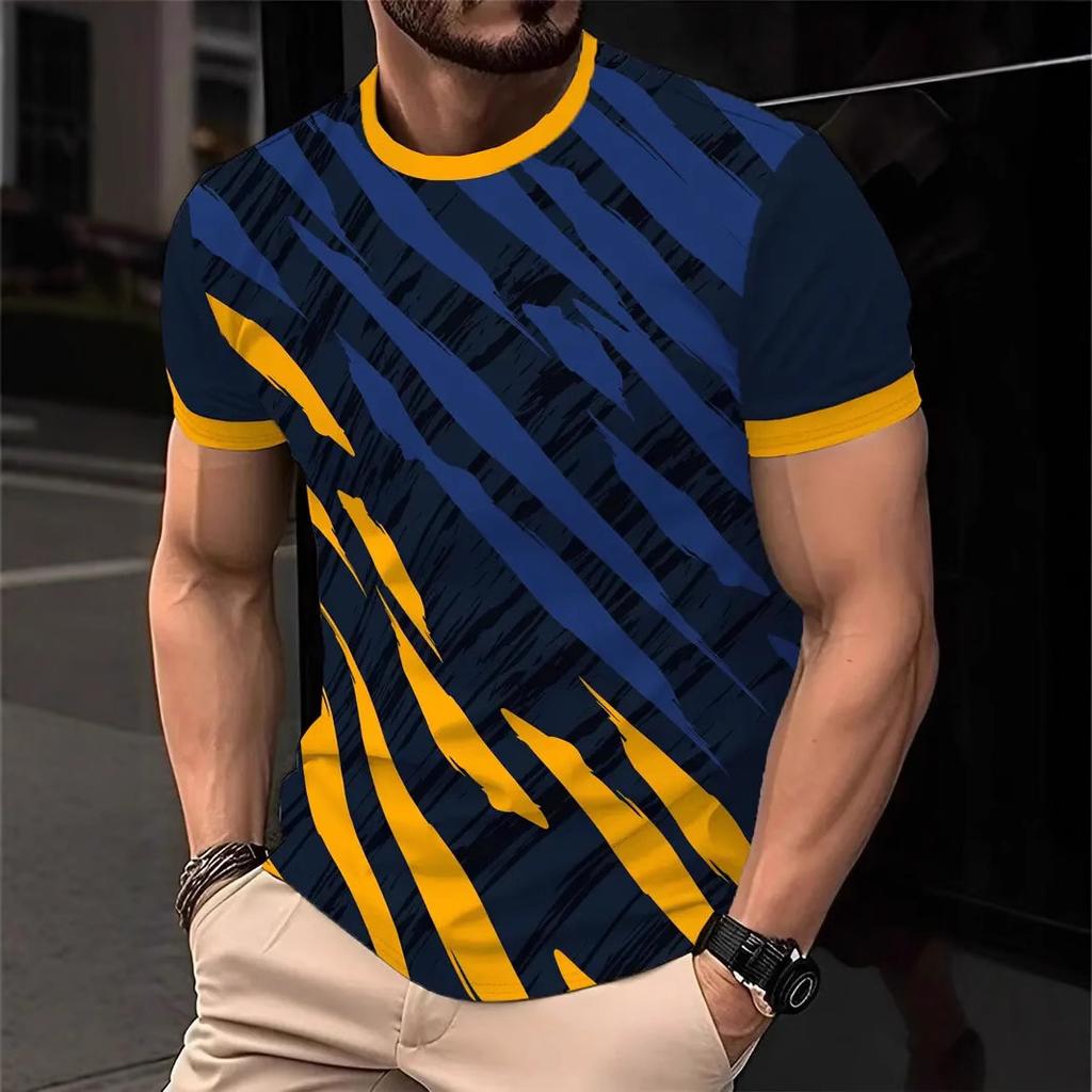 Мужские полосатые 3D футболки Повседневные дышащие футболки с круглым вырезом и коротким рукавом для активного отдыха Летние оверсайз уличные топы