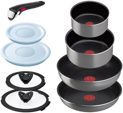 Tefal Набор кастрюль и сковородок со съемными ручками для газовых плит, не содержащих вредных веществ, таких как PFOA Neo Phrase Gray L16199 [только онлайн],