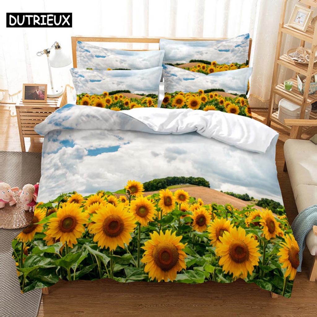 3D HD Flower Quilt Cover Pillow Case Rose Sunflower bed Set Linen Duvet Tulip King Queen Twin Single Double 3PCS 2PCS Textile