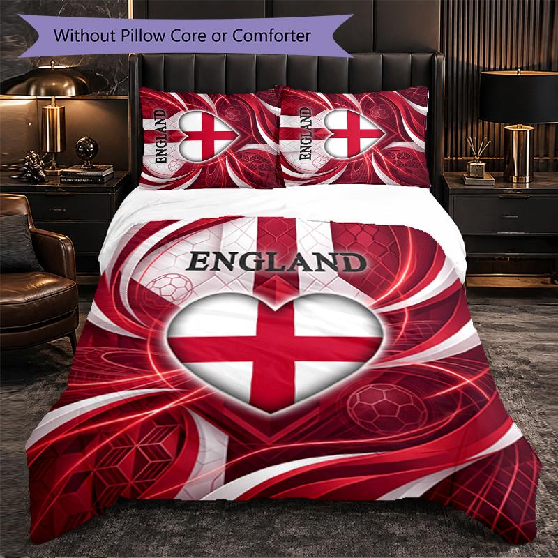 England Football Pattern 3 Pieces Bedding Set Soft Microfiber Duvet Cover with Pillow Cases for Bedroom