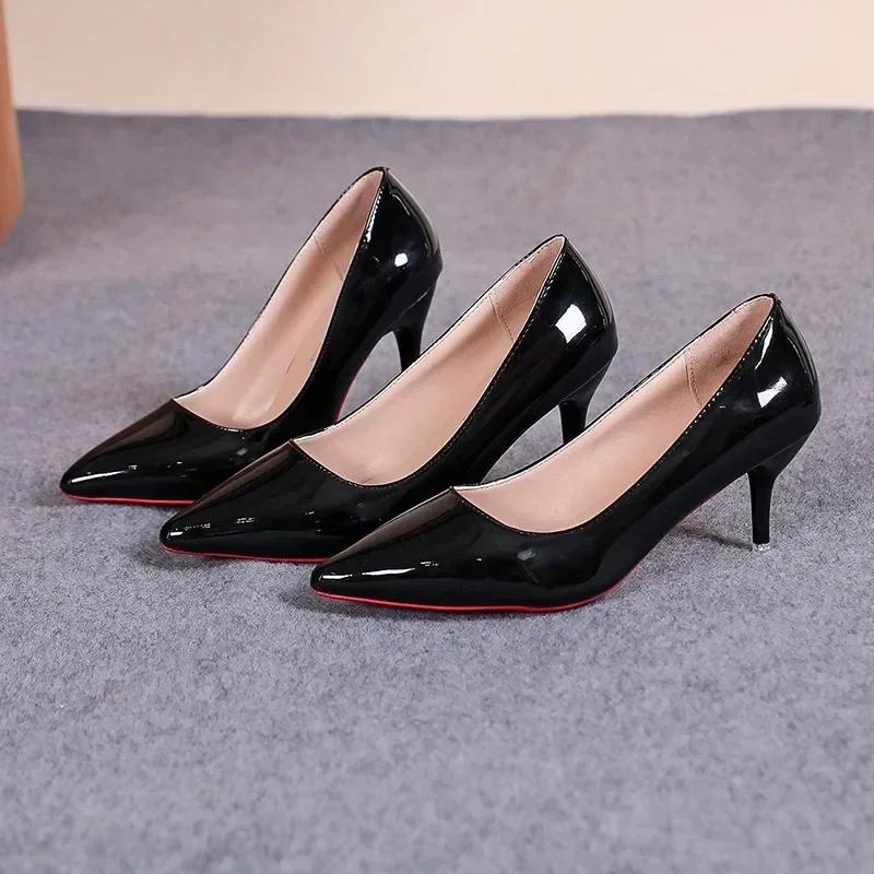 Black Stiletto Heels Pumps Women Patent Leather Office Shoes Woman Plus Size 43 Pointed Toe High Heels Shoes Zapatos Mujer