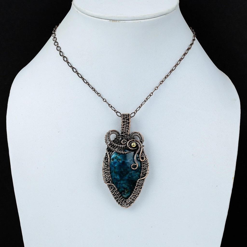 Неоново-синий апатит, драгоценный камень, чистая медная проволока, обернутая подвеской ручной работы, ювелирные изделия