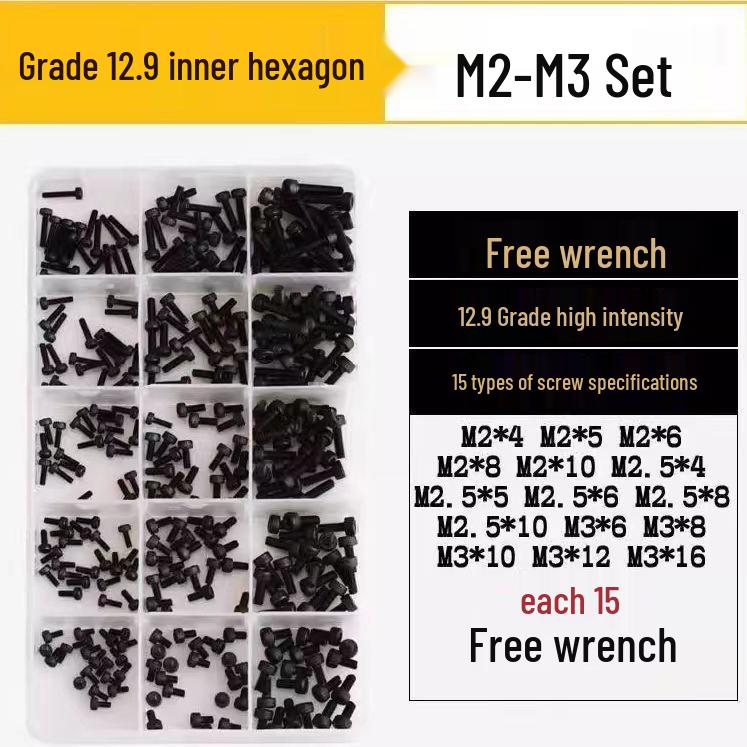 360-Piece High Strength Grade 12.9 Internal Hex Socket Screw and Hex Nut Set (M3, M4, M5, M6)