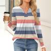 Women's Fashion Casual Long Sleeve Shirt Color Stripes Printed V Neck Up Tops