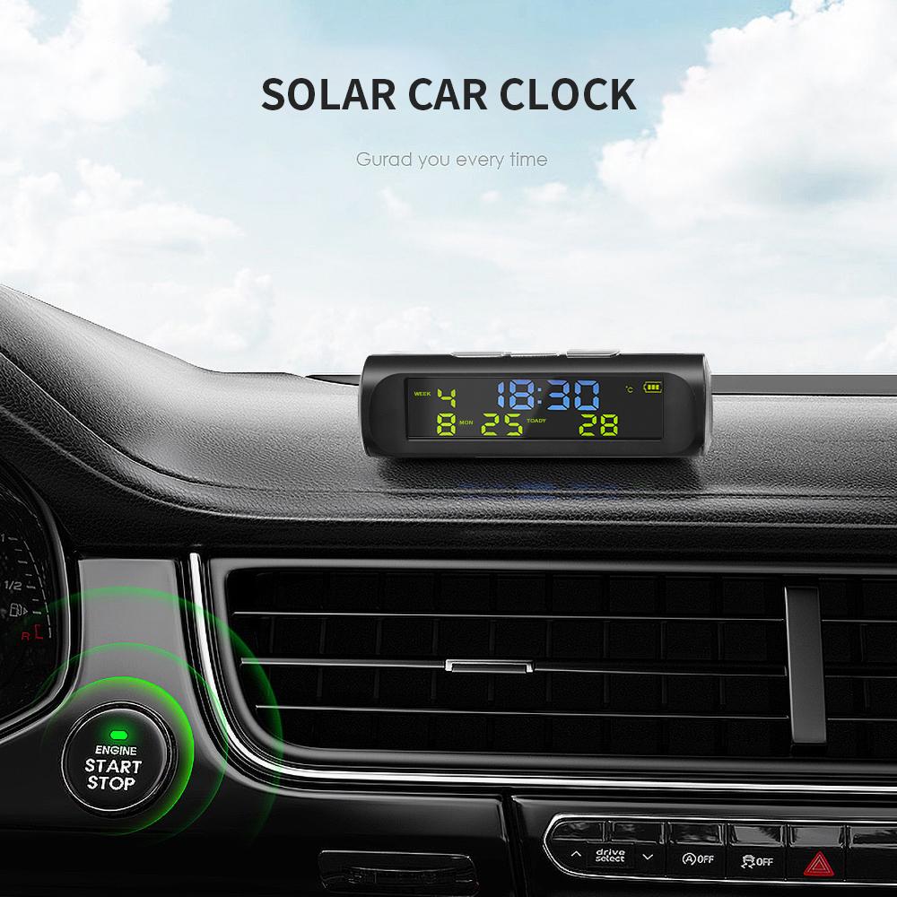 Car TPMS Look Solar Car Digital Clock with LCD Time Date In-Car Temperature Display Auto Interior Accessories