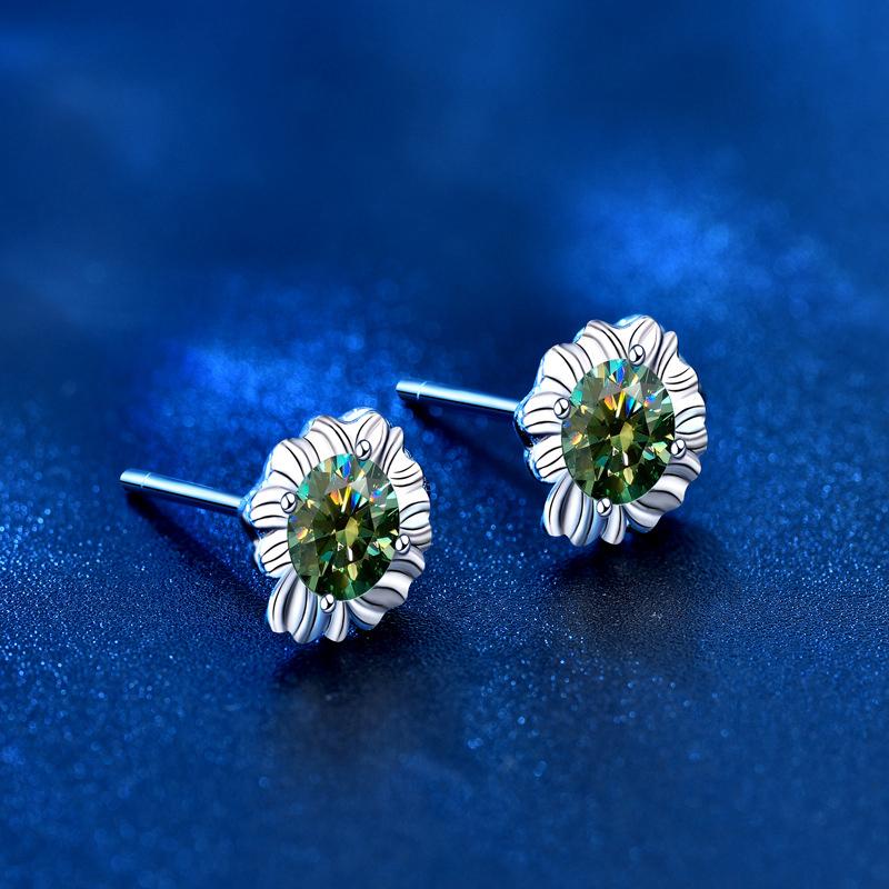 Роскошные серьги с муассанитом зеленого и белого цвета 0,5 карата, серьги из стерлингового серебра 925 пробы с цветком для женщин, сверкающие свадебные украшения для невесты, подарки