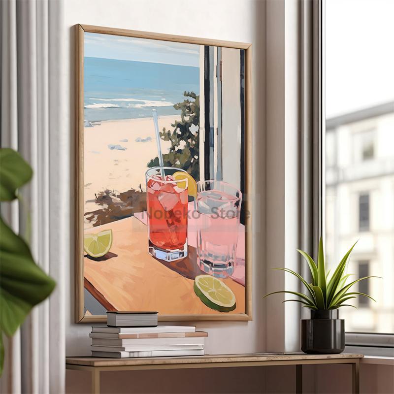 Винтажный коктейль 70-х годов Плакат Negroni Aperol Spritz Печать на холсте Картина Girly Pink Wall Art Pictures Home Room Bar Cart Decor