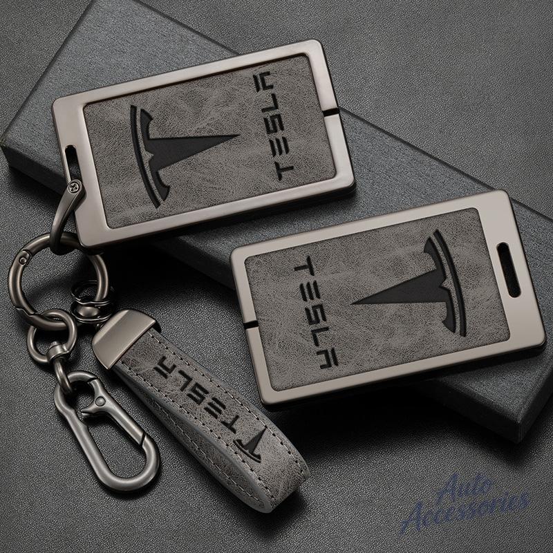 Leather Car NFC Card Key Case Cover Zinc Alloy Protection Shell Keychain For Tesla Model 3 Model Y Model S X Keyring Accessories