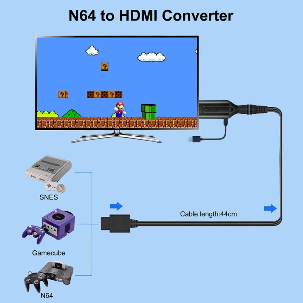 Конвертер-адаптер HDMI для N64 HDMI-кабель для N64/GameCube/SNES Видеокабель 1 м Папа-Папа 1080P Конвертер Nintendo64 в HDMI