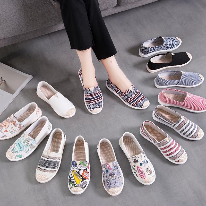New Print Women Sneakers Slip On Light Mesh Summer Shoes Summer Breathable Flat Shoes Women's Single Shoes Flat Lazy Fisherman
