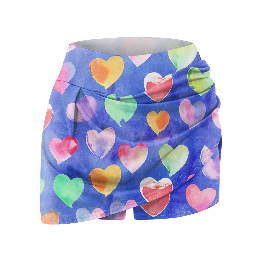 Женская мода с принтом на День Святого Валентина, повседневная спортивная фитнес-беговая йога, теннисная юбка, плиссированная короткая юбка, шорты, полуюбка