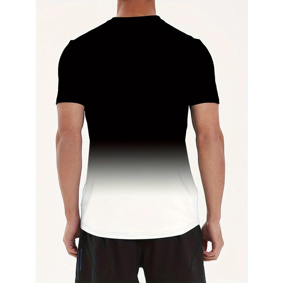 Летняя мужская повседневная эластичная спортивная футболка с градиентной расцветкой, футболка с круглым вырезом для моды