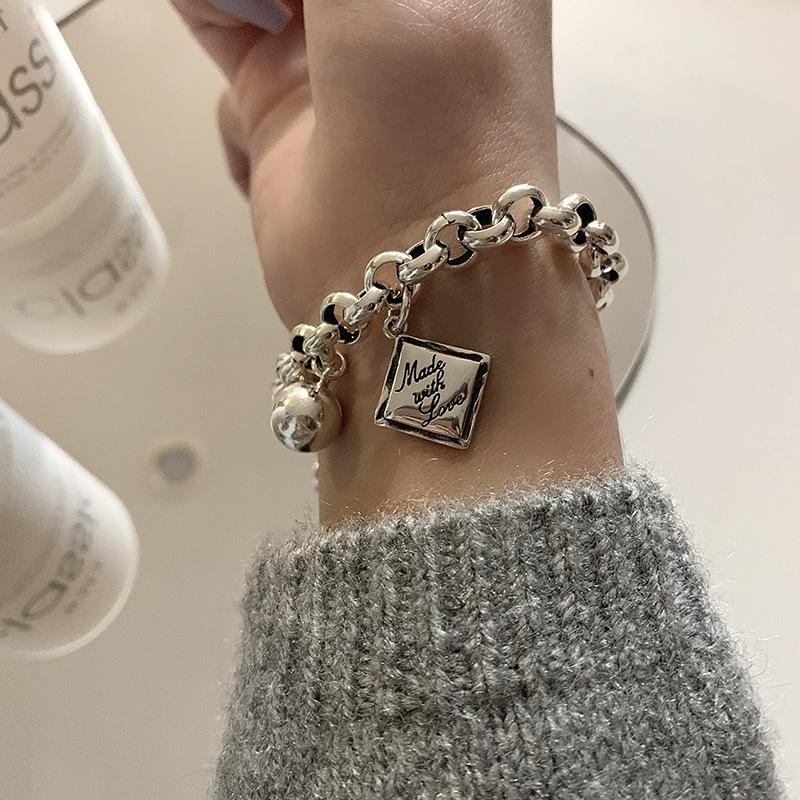 ANENJERY Square Ball Bracelet for Women Geometric Thai Silver Bracelet Jewelry Gifts