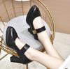 High Heels Women's Shoes Spring New Pointed Waterproof Table Thick Heel Buckle Single Shoes Cowhide Fashion Shoes