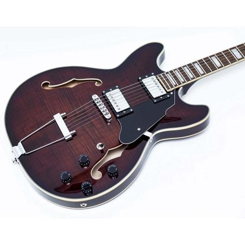 NEW GROTE 335 Style Jazz Electric Guitar, Semi-Hollow Body (Brown)