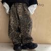 Autumn Boys’ Leopard Print Fleece-Lined Retro Casual Pants - Thick, Straight-Leg for Small and Medium Children