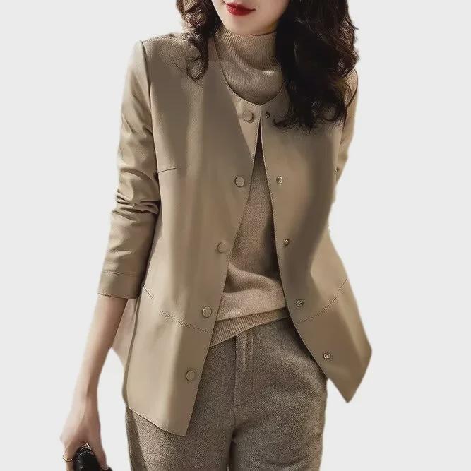 Стильная женская тонкая кожаная куртка осень/зима 2023 года с бархатом, высококачественная повседневная верхняя одежда большого размера