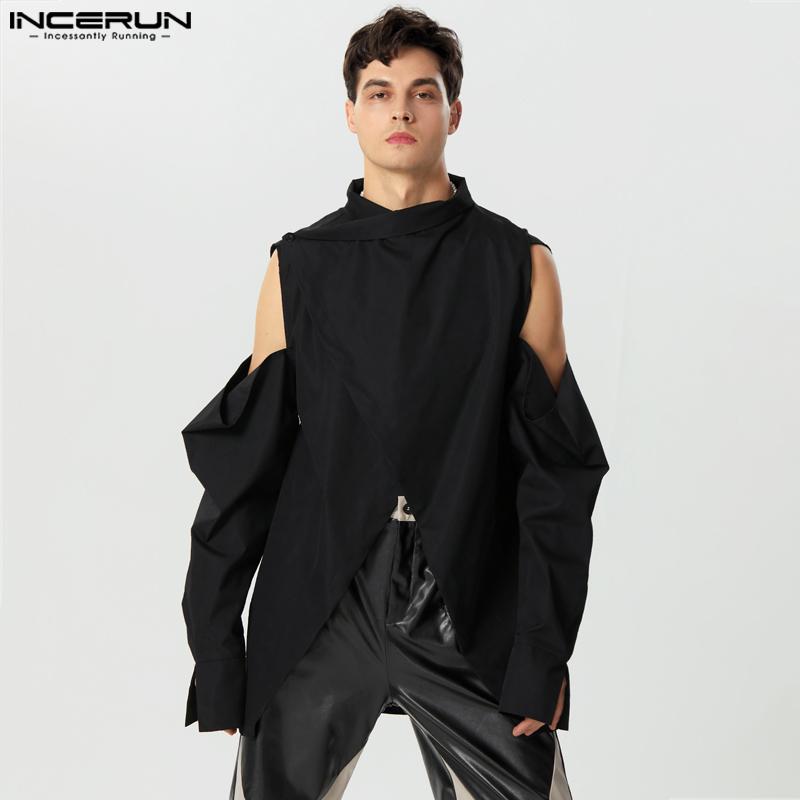 INCERUN Мужские топы нерегулярной формы с длинными рукавами и вырезами с открытыми плечами и перекрестным разрезом