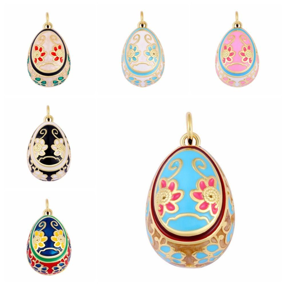 Floral Easter Egg Pendant Bohemia Style Necklace Pendant Multicolor Colorful Enamel Pendant  Women