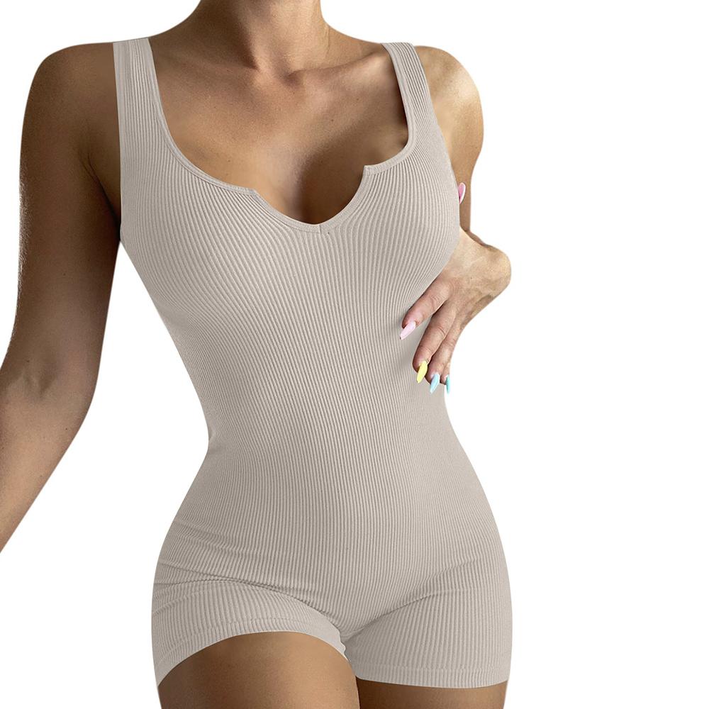 Женский сексуальный ребристый боди без рукавов, эластичный трико, шорты, комбинезон, комбинезон
