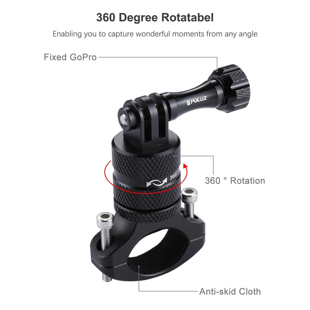 PULUZ 360 Degree Rotation Bicycle Aluminum Alloy Handlebar Adapter Mount Bicycle Rack Mount Holder