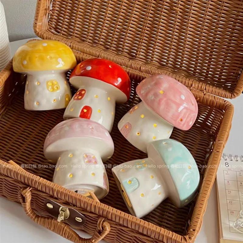 New Creative Mushroom Nightlight Bedroom Bedlight Mini Desktop Sunset Night Lamp Girl Heart Dream Ceramic Light Led Night Light