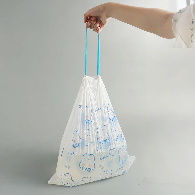 50 Or 100Pcs/Roll Trash Bags Drawstring Bag Small Garbage Bags Cartoon Rabbit Pattern Household Kitchen Bathroom Trash Bags