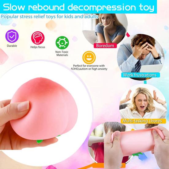 1/2Pcs Anxiety Relief Peach Squeeze Toy Realistic Peach Shaped Fidget Toy Anti-stress Decompression Simulation Fruit Sensory Slow Rising Stress