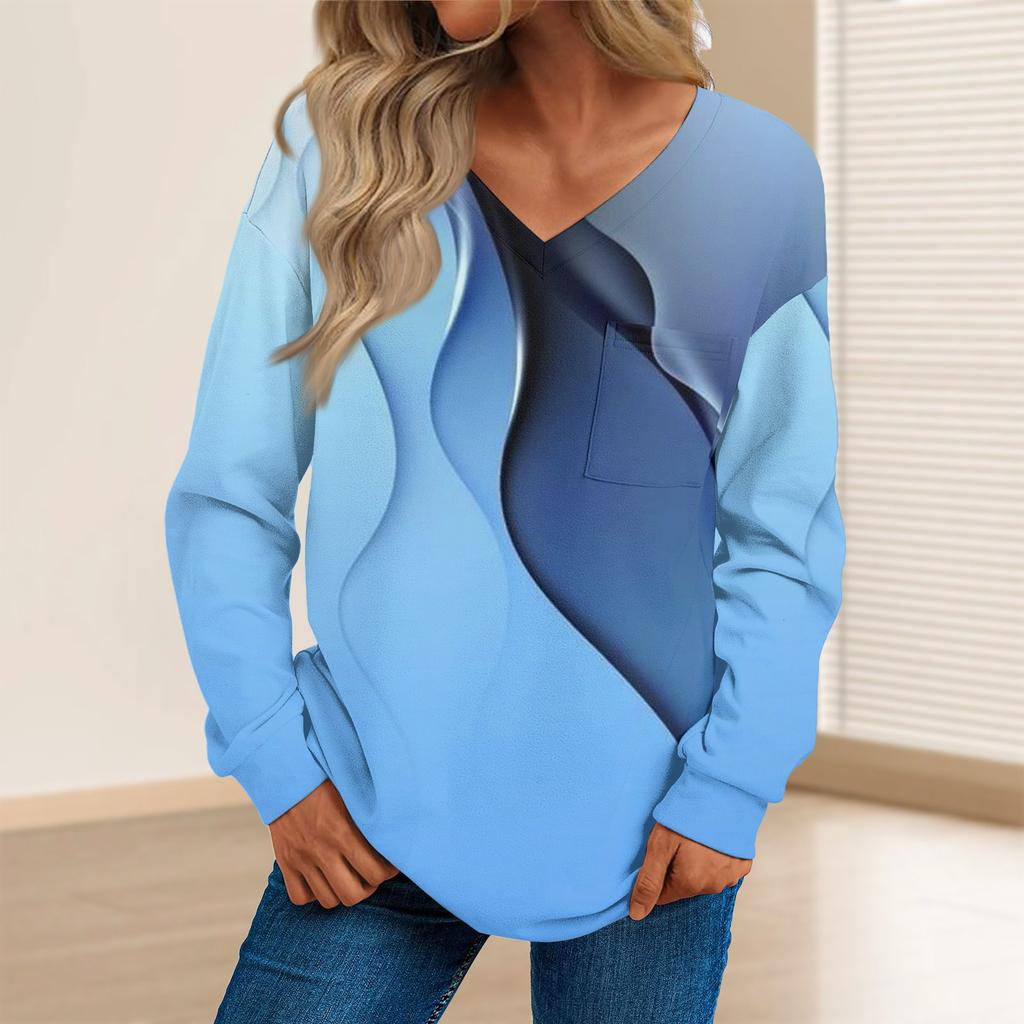 Women's Fashion Casual Long Sleeve Printed V- Neck Sweater Top