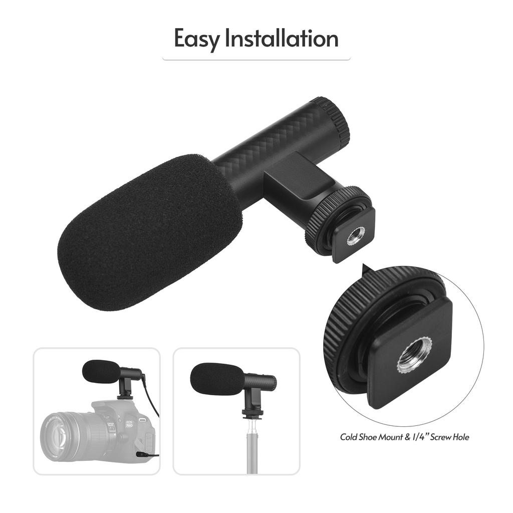 Portable Stereo Microphone Video Recording Mic 3.5mm TRS Plug Built-in Rechargeable Battery for